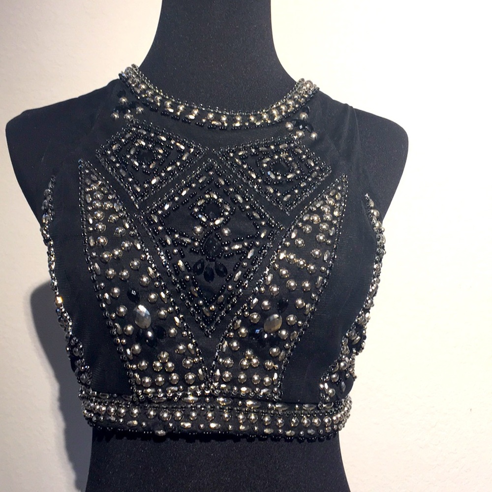 Beaded crop top with corset close back